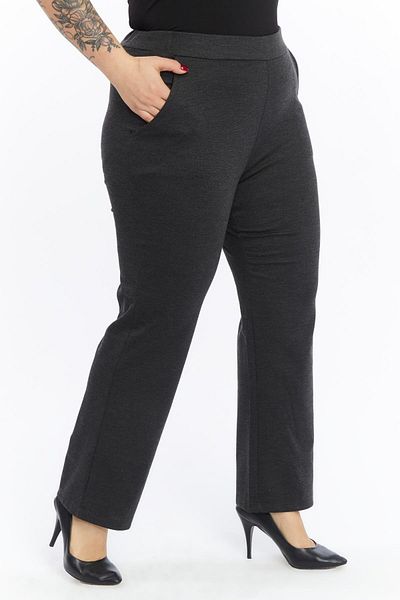 Seamoda Plus Size Elastic Waist Pocket Steel Interlock Knitted Lycra Trousers-Anthracite