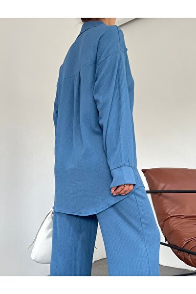 Modamorfo Buttoned Casual Crinkle Double Suit - Indigo