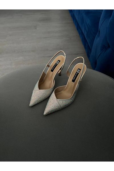M&B Pantofi de damă cu toc de 9 cm cu detaliu din piatră de satin - Nr. 36 40