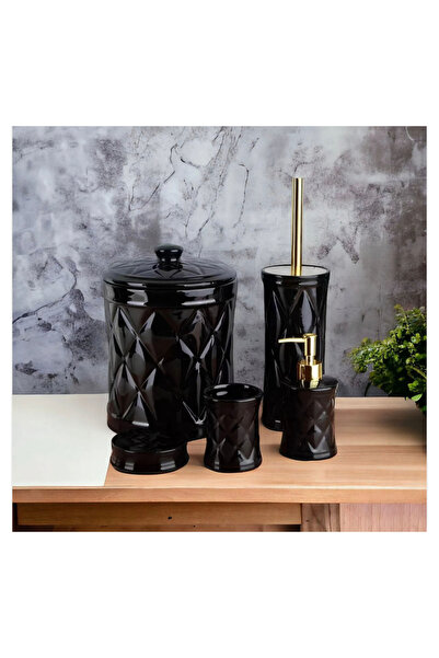 Home 8831 5 Parça Porselen Banyo Seti , Siyah