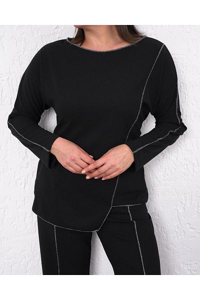 Butik Nilyam Women's Plus Size Crew Neck Glitter Stripe Detail Blouse Stretchy Pants Evening Dress Suit 24514
