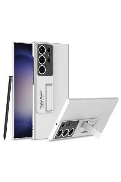 UnDePlus Samsung Galaxy S24 Ultra Kılıf Standlı Ays Kapak Gümüş