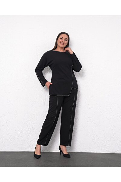 Butik Nilyam Γυναικείο βραδινό φόρεμα μεγάλου μεγέθους με λαιμόκοψη με λεπτομ...