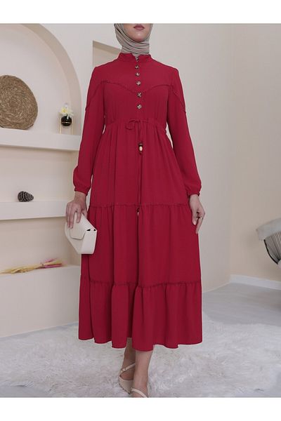 Modamorfo Rochie cu șireturi cu jumătate de nasture -roșu