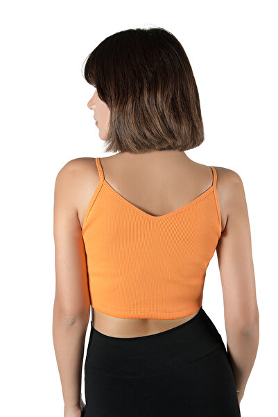 BUCADO Turuncu İp Askılı Fitted/Vücuda Oturan Fitili Örme Crop Top Bluz