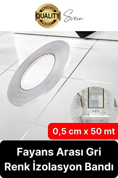 Svein Premium Kendinden Yapışkanlı Gri Gümüş Renk Fayans Derz Arası İzolasyon Bandı Dekoratif Bant 0,5 cm