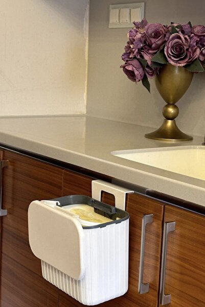 MAKRİ HOME Κάδος απορριμμάτων με λουράκι - Λευκό - Αμφίδρομος Καπάκι - 8 λίτρα