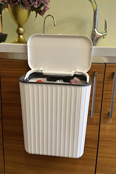 MAKRİ HOME Askılı Çöp Kovası- Beyaz- Çift Yönlü Kapaklı - 15 Litre