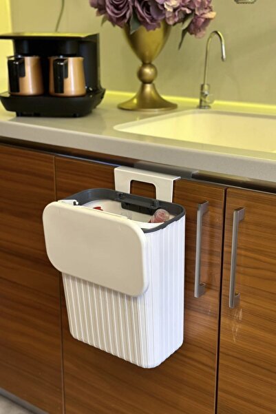 MAKRİ HOME Askılı Çöp Kovası- Beyaz- Çift Yönlü Kapaklı - 15 Litre