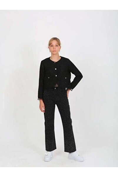 Zekids Kız Çocuk Siyah Simli Tüvit Ceket
