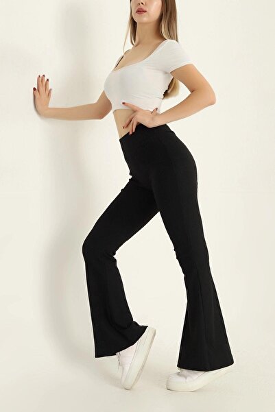 Mossta Black Ribbed Spanish Leg Trousers