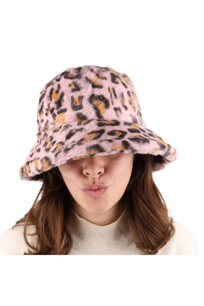 Happy-Nes Pembe Panter Peluş Kova Şapka