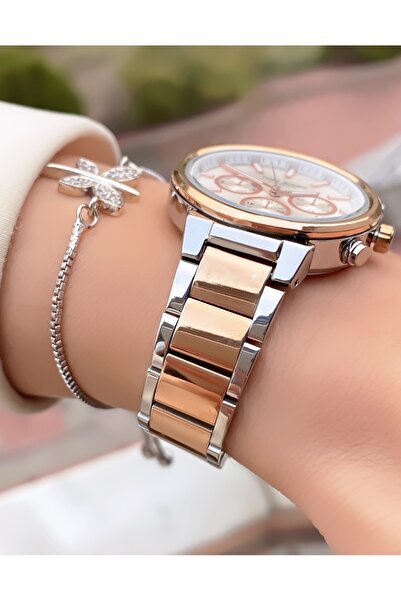 Tom Jones ساعة يد نسائية مقاومة للماء باللون الفضي الوردي - هدية سوار