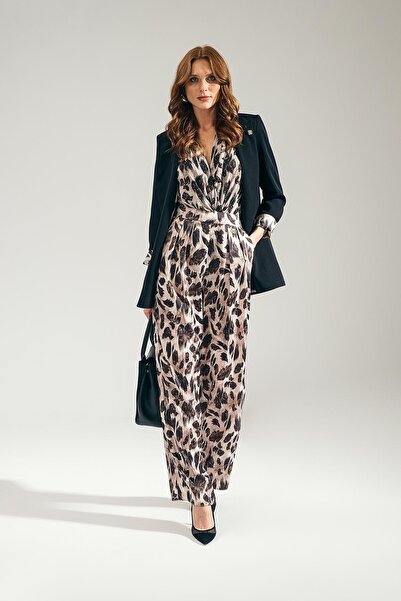 EXPLOSION Büyük Beden Desenli Parlak Taşlı,Kruvaze Şık Tül Bluz Büyük