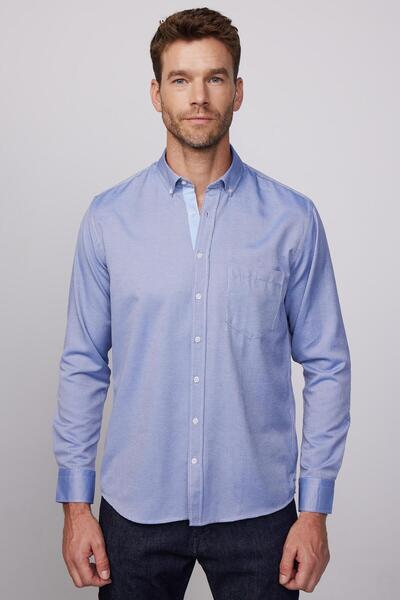 Tudors Ανδρικό μονόχρωμο πουκάμισο Oxford με κανονική εφαρμογή, κλασικό γιακά με κουμπιά, βαμβακερό εύκολο σιδέρωμα