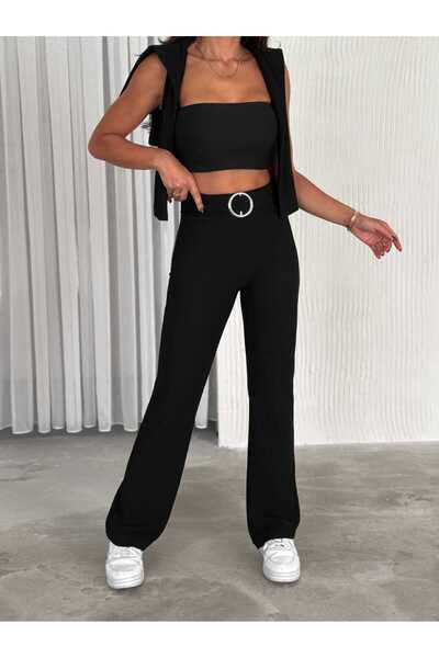 BE CHİC PANTALONI BOLPAȚI DE TALIE ÎNALTĂ DE FEMEI CU CUREA DE LICRA MNN4551