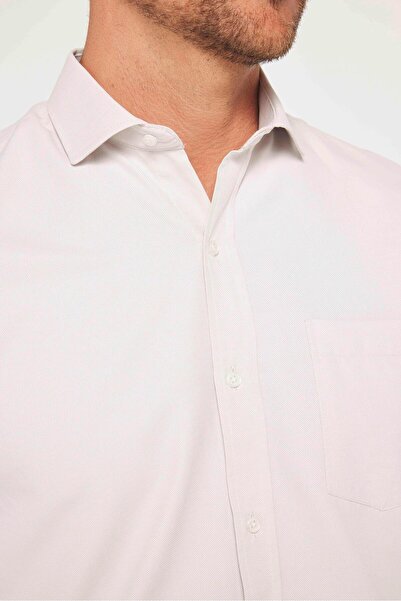 Tudors Erkek Regular Fit Klasik Kesim Pamuklu Kolay Ütü Armürlü Taş Rengi Gömlek