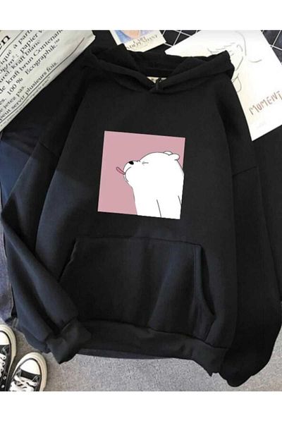 KOZİA OUTDOORS Malkoçbey White Bear Printed Hooded Oversize Unisex Swetshirt