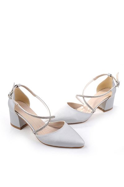 Ceylan 3909 Model Stone Detailed 5.5 Cm Satin Women's Heeled Shoes