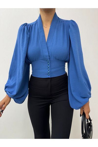Modamorfo Indigo Sandy Crop – Ballonhülle mit Knöpfen und Gummizug