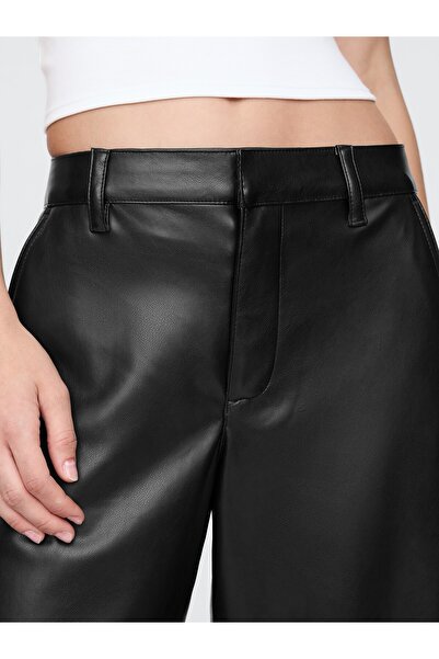 GAP Kadın Siyah Suni Vegan Deri Mid Rise Barrel Pantolon