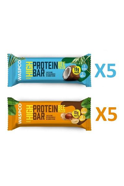 Wasp Co Sportsman Protein Bar 50 gr 10 Pieces of Peanuts and Coconut