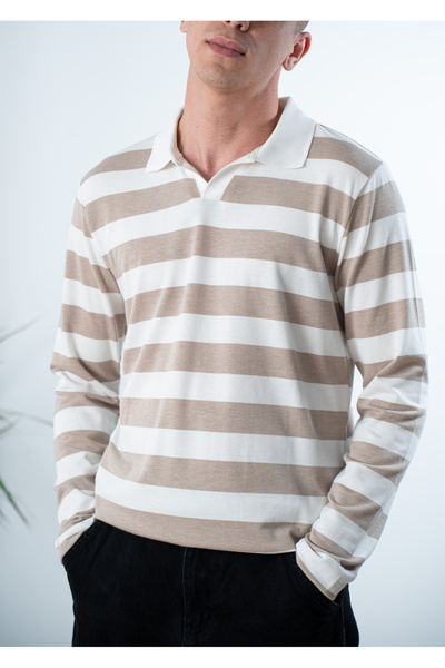 Fabregas V Yaka Erkek Çizgili Sweatshirt