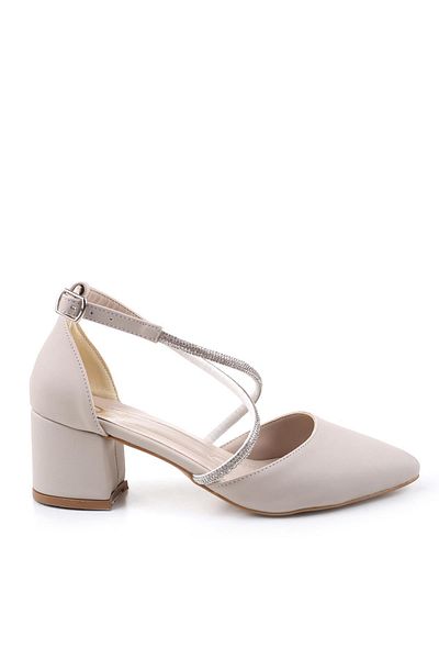 Ceylan 3909 Model Stone Detailed 5.5 Cm Satin Women's Heeled Shoes