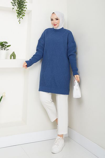 Pamuk Butik Pulover de damă, tricotat în zig-zag, cu gâtul turn