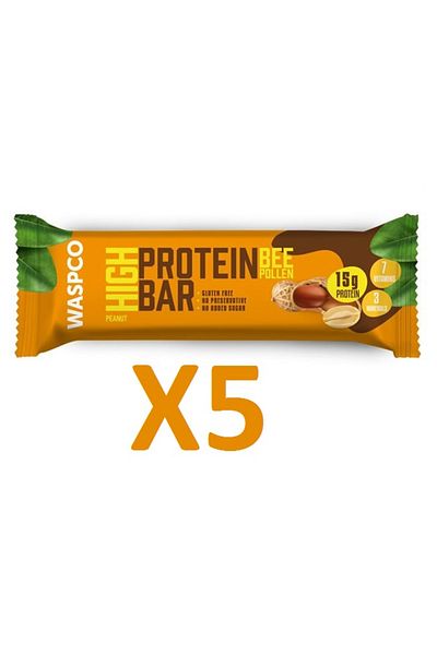Wasp Co Peanut Cocoa Protein Bar 50 gr 5 Pieces Gluten-Free Without Sugar