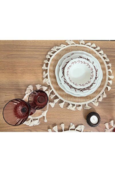 KuantumHome 6'LI Püsküllü Amerikan Servis Supla / Lux Sunum Tabak Altlığı