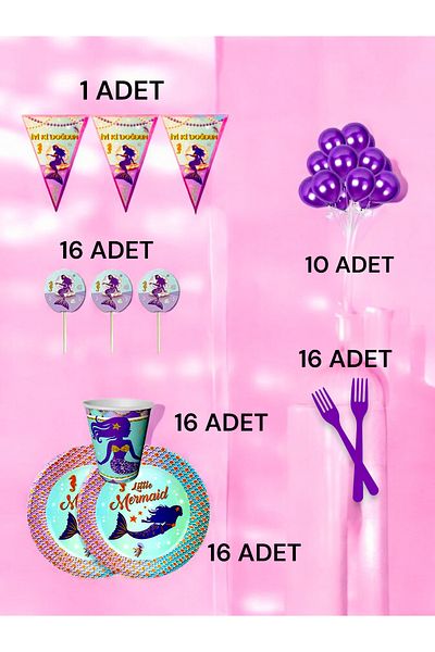 VibeHome Mermaid Themed m Pack for 16 - Birthday Party and Fun Events