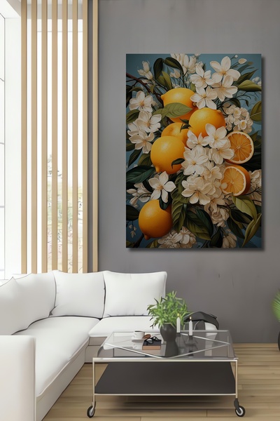 Teona Ahşap Limon Çiçeği Ahşap MDF Dekoratif Ev/İşyeri Duvar Tablo Dikdörtgen...