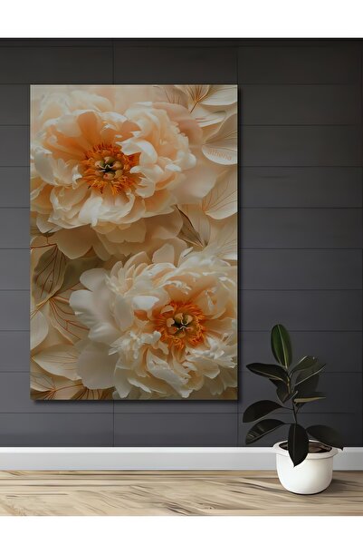 Teona Ahşap Beyaz Şakayık Çiçekleri Ahşap MDF Dekoratif Ev/İşyeri Duvar Tablo...