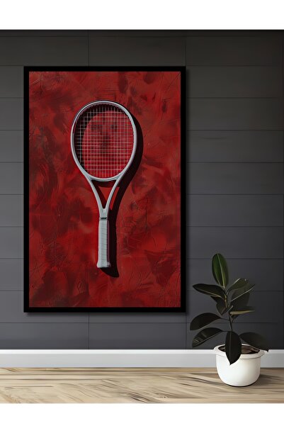 Teona Ahşap Çerçeve Görünümlü Dekoratif Ahşap MDF Tablo Klasik Tenis Raketi M...