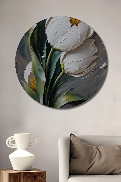 Teona Ahşap Pictură decorativă de perete cu flori de lalele albe din lemn MDF...