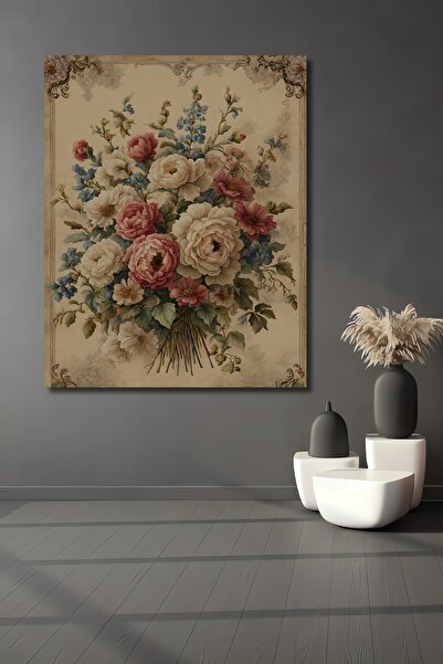 Teona Ahşap Vintage Çiçek Buketi Ahşap MDF Dekoratif Ev/İşyeri Duvar Tablo Di...