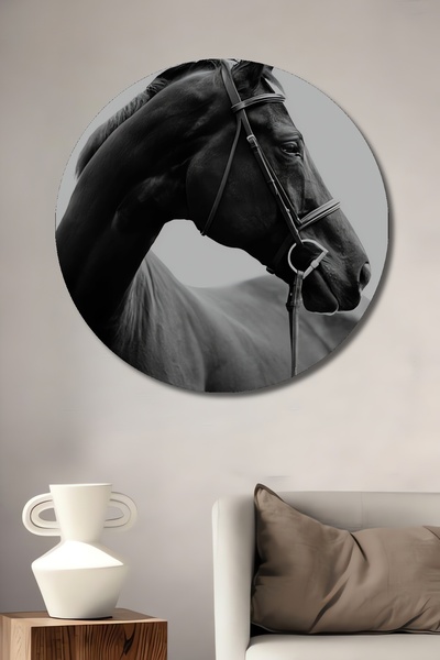 Teona Ahşap Pictură decorativă pe perete din lemn MDF Noble Horse pentru casă/lugar de muncă Pictură rotundă pe perete pentru casă/lugar de muncă