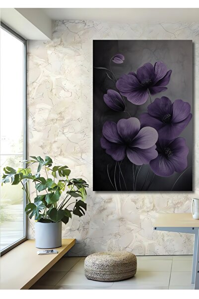 Teona Ahşap Mor Çiçekler Dekoratif Ahşap MDF Ev/İşyeri Duvar Tablo Dikdörtgen...