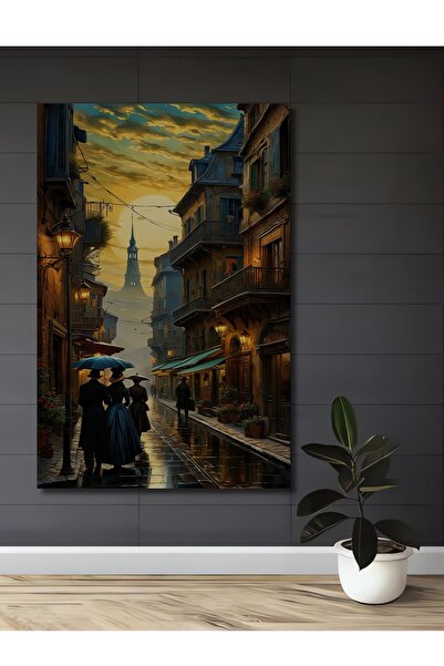 Teona Ahşap Pictură decorativă din lemn MDF, pictură dreptunghiulară, pe străzile Parisului, seara romantică