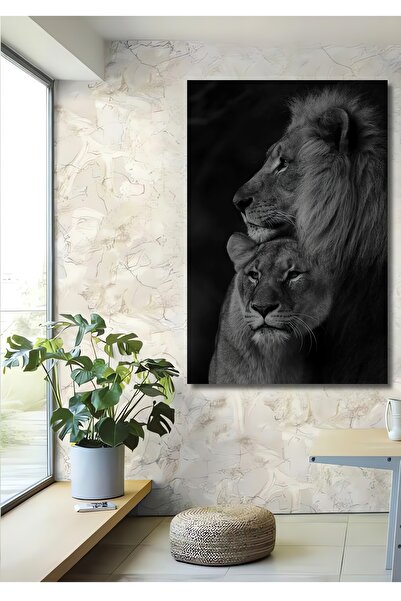 Teona Ahşap Aslan Çiftinin Gücü Dekoratif Ahşap MDF Ev/İşyeri Duvar Tablo Dik...
