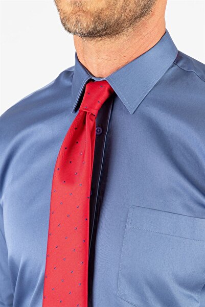 Tudors Класична довга сорочка з довгими рукавами з бавовняного сатину для чоловіків, синя