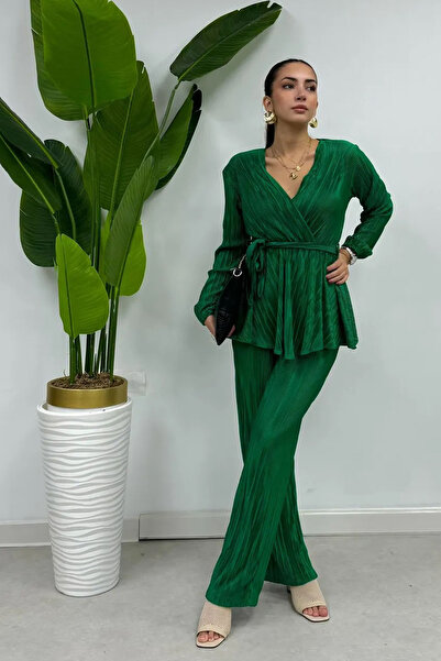 Swana Set de vară subțire, plisat cu volan, smarald