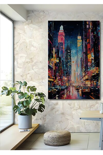 Teona Ahşap Tablou decorativ din lemn MDF cu vedere la oraș în strălucirea nopții Tablou dreptunghiular