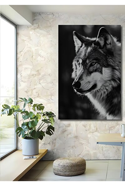 Teona Ahşap Kurt Portresi Dekoratif Ahşap MDF Ev/İşyeri Duvar Tablo Dikdörtge...