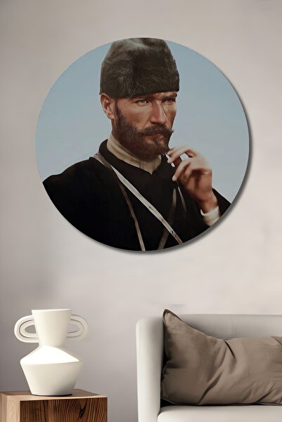 Teona Ahşap Pictură decorativă pe perete din lemn MDF Ataturk pentru casă/loc de muncă Pictură rotundă pe perete pentru casă/loc de muncă