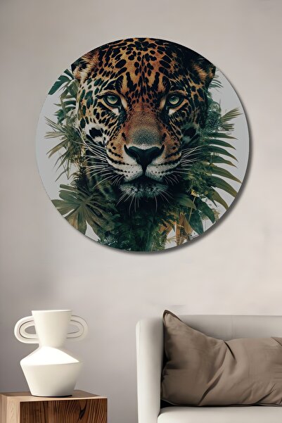 Teona Ahşap Pictură decorativă pe perete din lemn MDF cu leopard pentru casă/loc de muncă Pictură rotundă pe perete pentru casă/loc de muncă