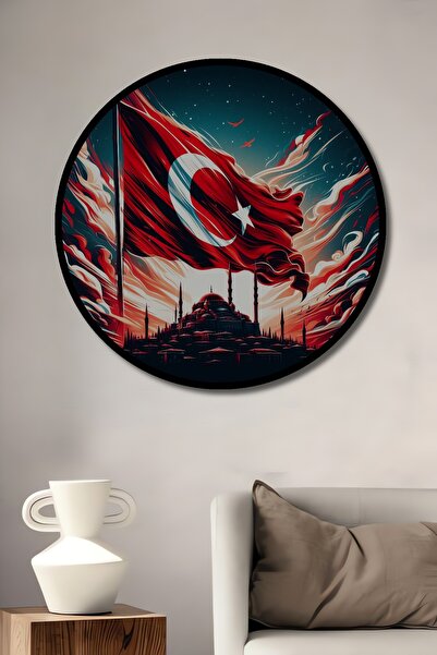 Frame Look Turkish Flag and Sky Decorative Wood MDF Home Wall Table Round Home Wall Table