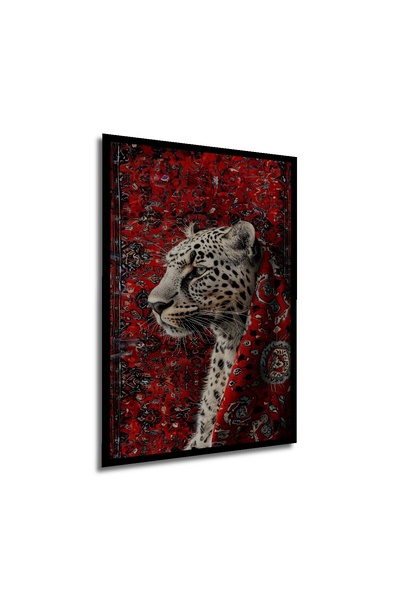 Teona Ahşap Çerçeve Görünümlü Leopar Kırmızı Desenli Dekoratif Ahşap MDF Tablo Dikdörtgen Tablo