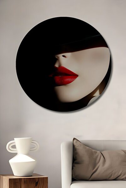 Teona Ahşap Pictură decorativă de perete cu pălărie și ruj roșu, din lemn MDF...